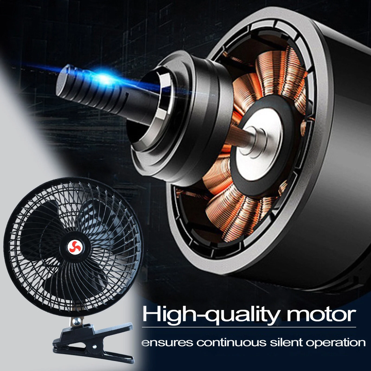 Mini Ανεμιστήρας Αυτοκινήτου 24V 23cm με Περιστροφή & Κλιπ – Μαύρος (295915)