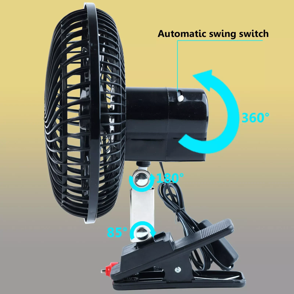 Mini Ανεμιστήρας Αυτοκινήτου 24V 23cm με Περιστροφή & Κλιπ – Μαύρος (295915)