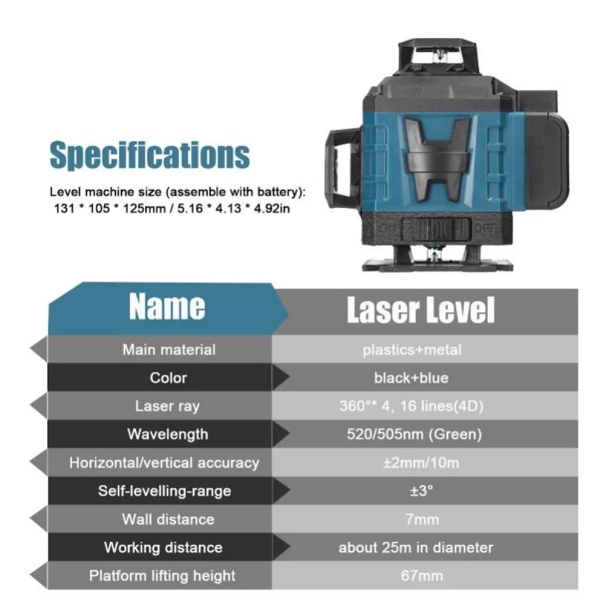 Αλφάδι Laser 4D 16 Γραμμών Πράσινης Δέσμης Max Light – Αυτορρυθμιζόμενο, Αδιάβροχο IP54 με 2 Μπαταρίες Λιθίου