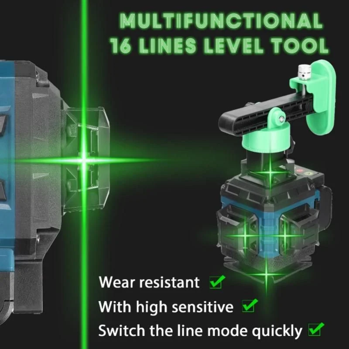 Αλφάδι Laser 4D 16 Γραμμών Πράσινης Δέσμης Max Light – Αυτορρυθμιζόμενο, Αδιάβροχο IP54 με 2 Μπαταρίες Λιθίου