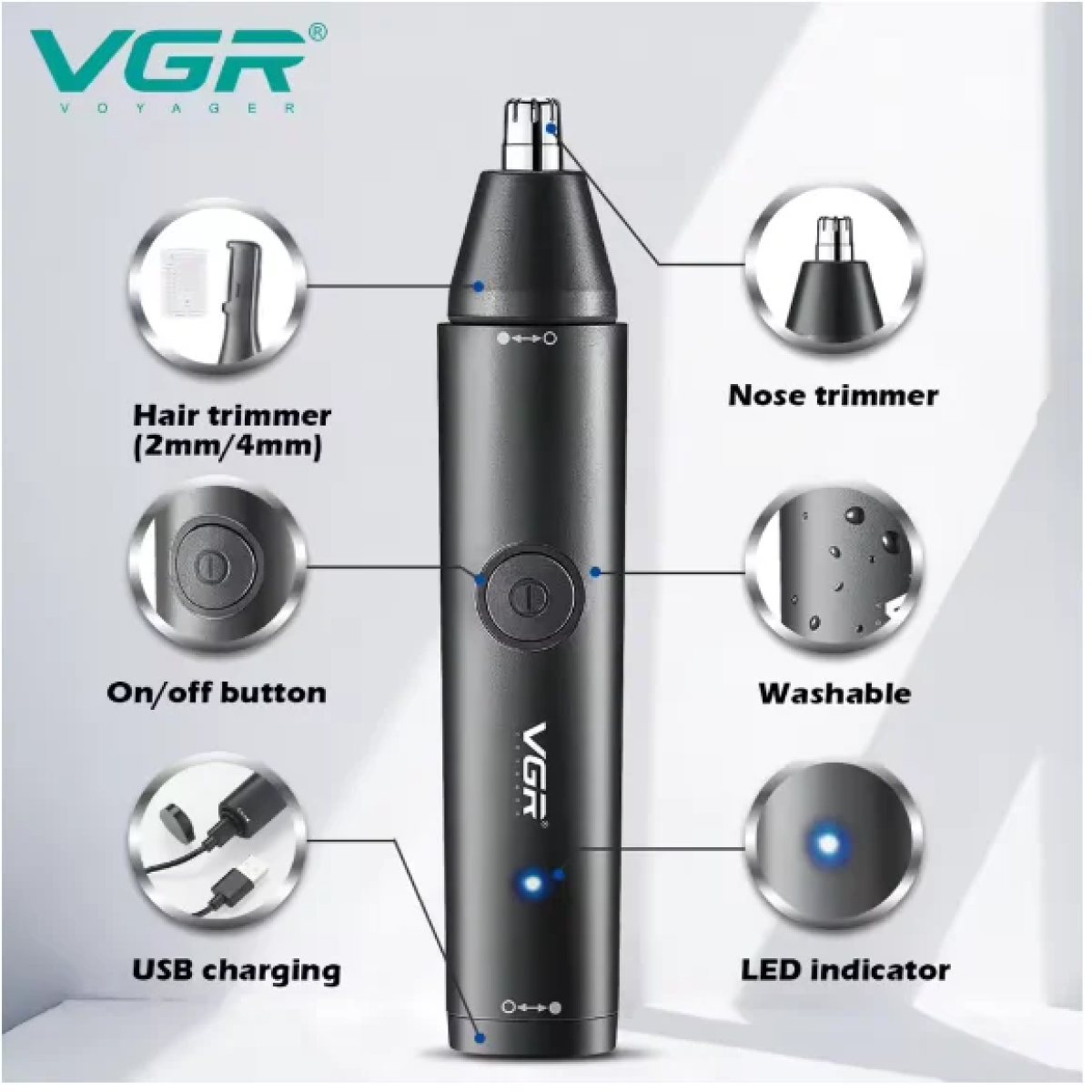 Επαναφορτιζόμενο Trimmer Αυτιών και Μύτης VGR V-613 - Μαύρο