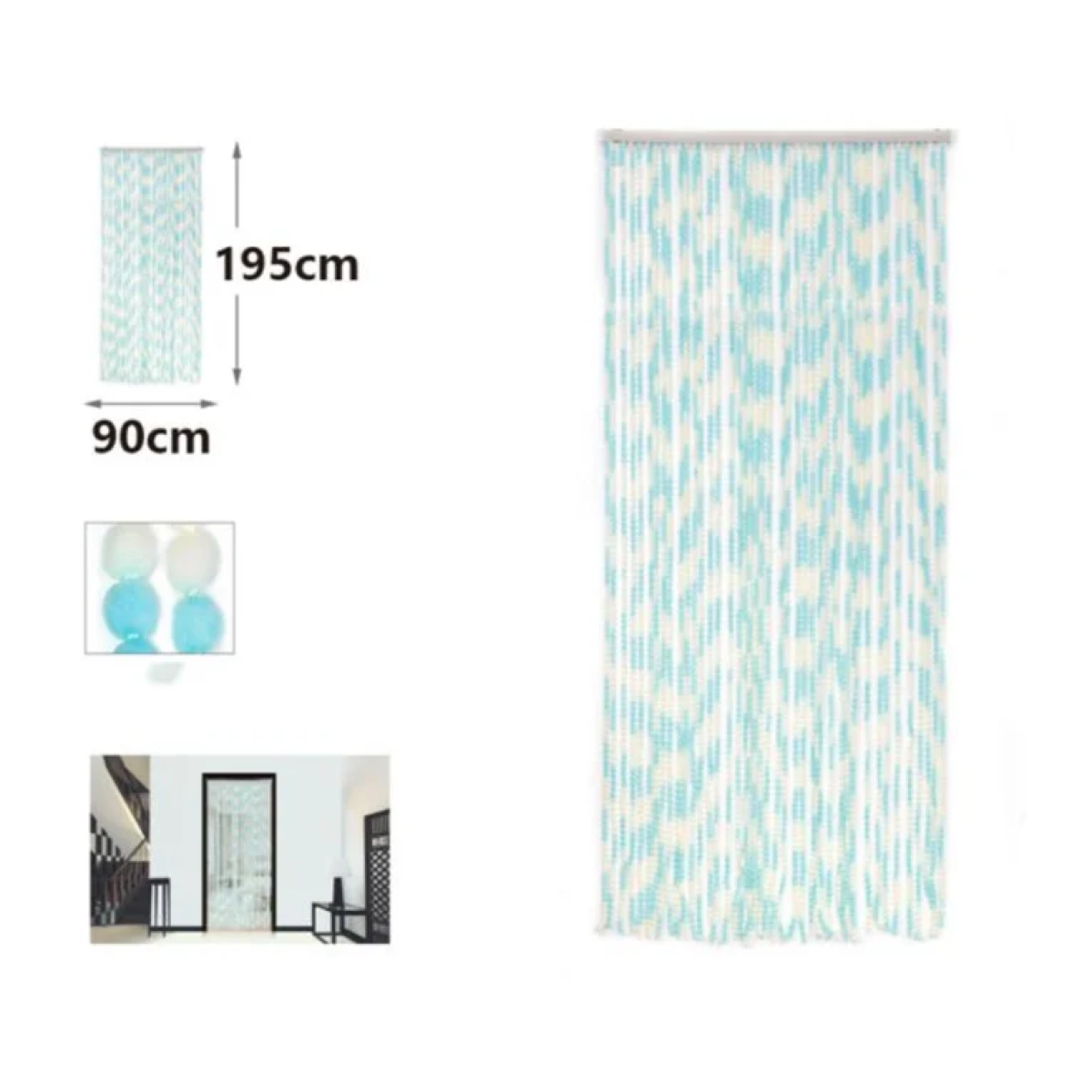 Κουρτίνα Πόρτας με Χάντρες Πολύχρωμες PVC 90x195cm – Αντικουνουπική & Διακοσμητική