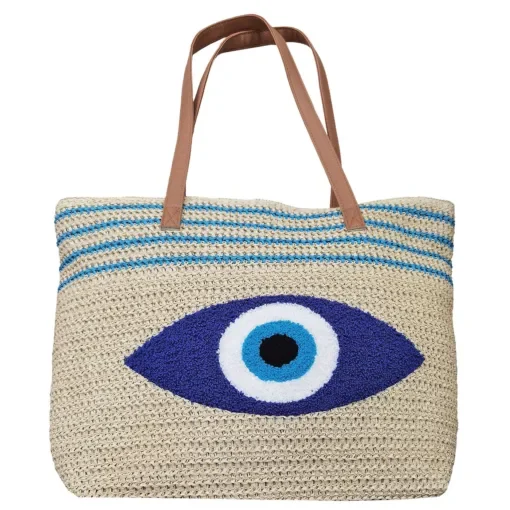 Τσάντα Ψαθόχαρτο Εκρού με Μάτι 47x37x12cm SummerTiempo 623136
