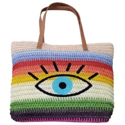 Τσάντα Ψαθόχαρτο Πολύχρωμη με Μάτι 47x37x12cm SummerTiempo 623137