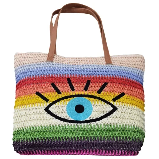 Τσάντα Ψαθόχαρτο Πολύχρωμη με Μάτι 47x37x12cm SummerTiempo 623137
