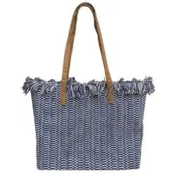 Τσάντα Παραλίας Cotton Μπλε με Κρόσια 50x35x14cm SummerTiempo 623138