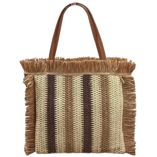 Τσάντα Παραλίας Ψαθόχαρτο με Κρόσια 50x38x12cm SummerTiempo 623143