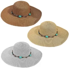 Καπέλο Ψαθόχαρτο με Μπλε Πετράδια ø42cm SummerTiempo 623163