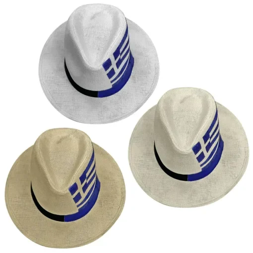 Καπέλο Ψαθόχαρτο Cowboy με Κορδέλα Ελληνική Σημαία 34x31x12cm SummerTiempo 623229