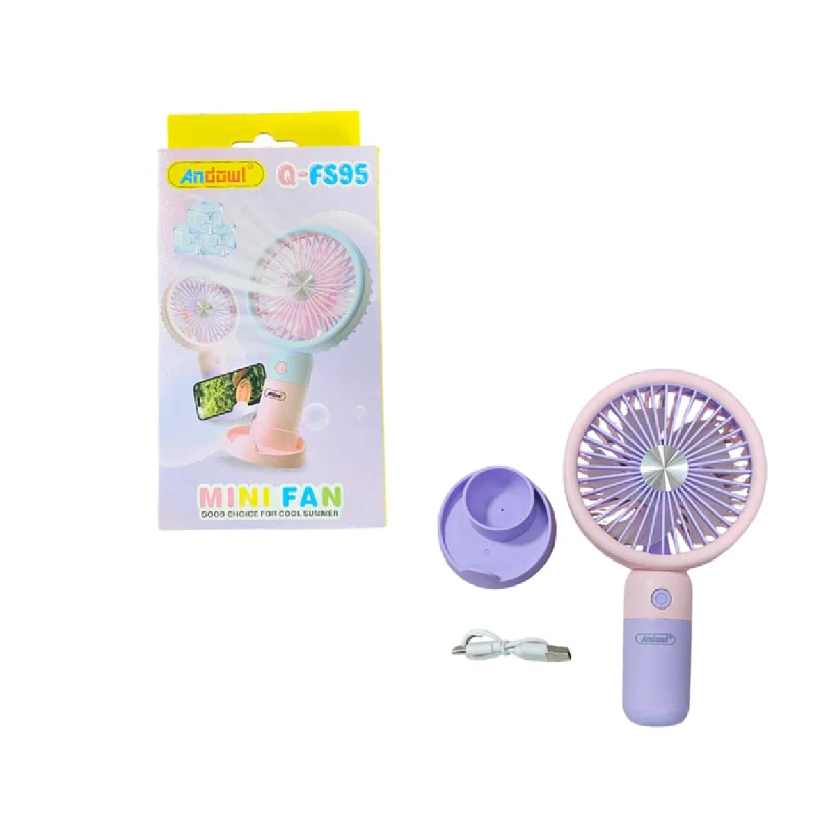 Andowl Q-FS95 Μίνι Ανεμιστήρας με Βάση για Κινητό – Mini Fan - Ρόζ/Μώβ