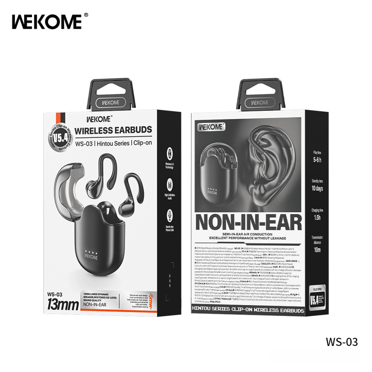 WEKOME WS-03 Ασύρματα Ακουστικά Clip-On – Semi-In-Ear με HIFI Ήχο & Σχεδίαση Ear-Hook - Μαύρα