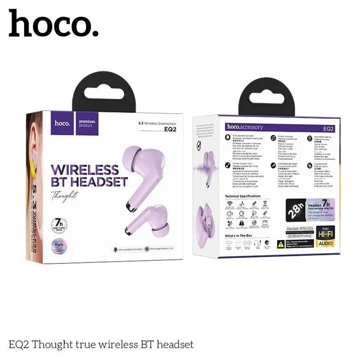 Hoco EQ2 Thought TWS In-ear Bluetooth Handsfree Ακουστικά με Θήκη Φόρτισης – Μώβ