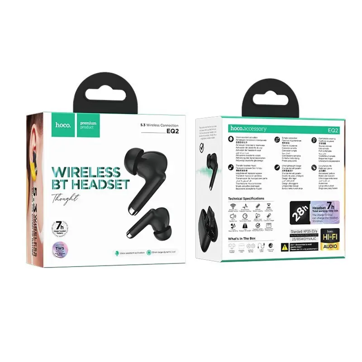 Hoco EQ2 Thought TWS In-ear Bluetooth Handsfree Ακουστικά με Θήκη Φόρτισης – Μαύρα