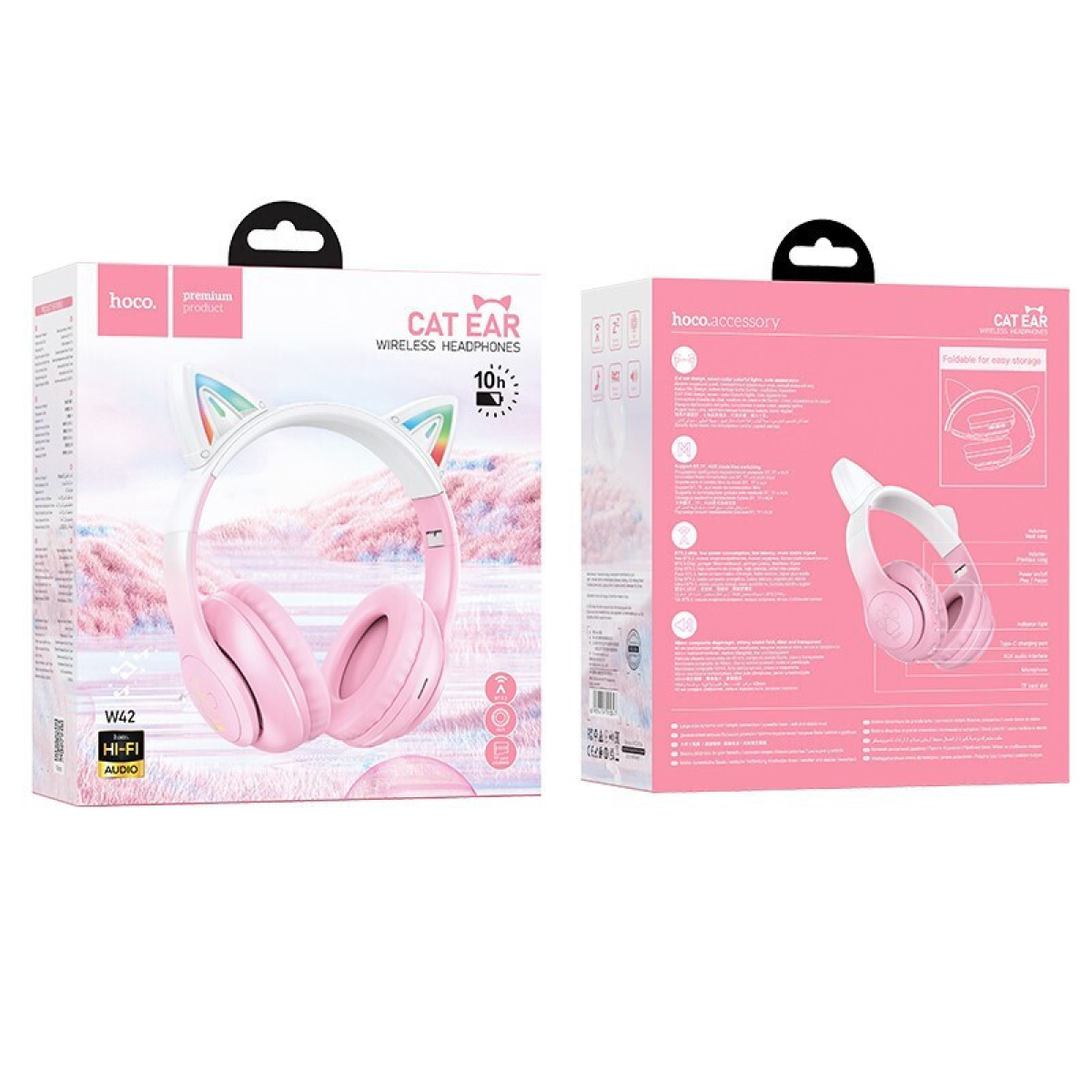 Hoco W42 Cat Ears Παιδικά Ακουστικά Over Ear – Ασύρματα & Ενσύρματα, 12 Ώρες Λειτουργίας – Cherry Blossom