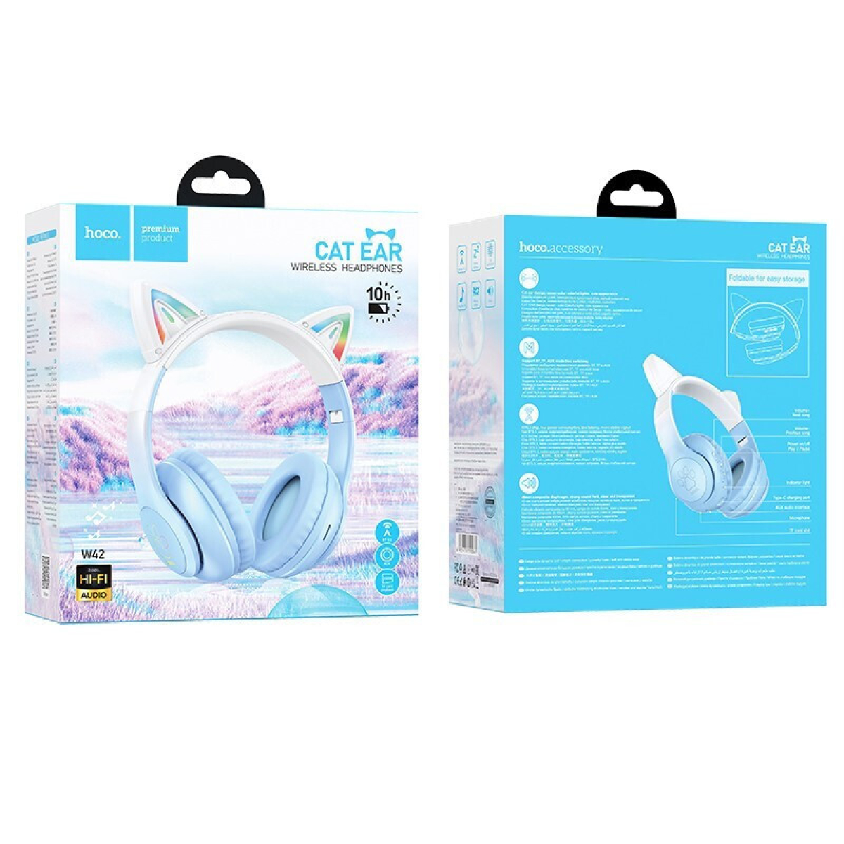 Hoco W42 Cat Ears Παιδικά Ακουστικά Over Ear – Ασύρματα & Ενσύρματα, 12 Ώρες Λειτουργίας – Crystal Blue
