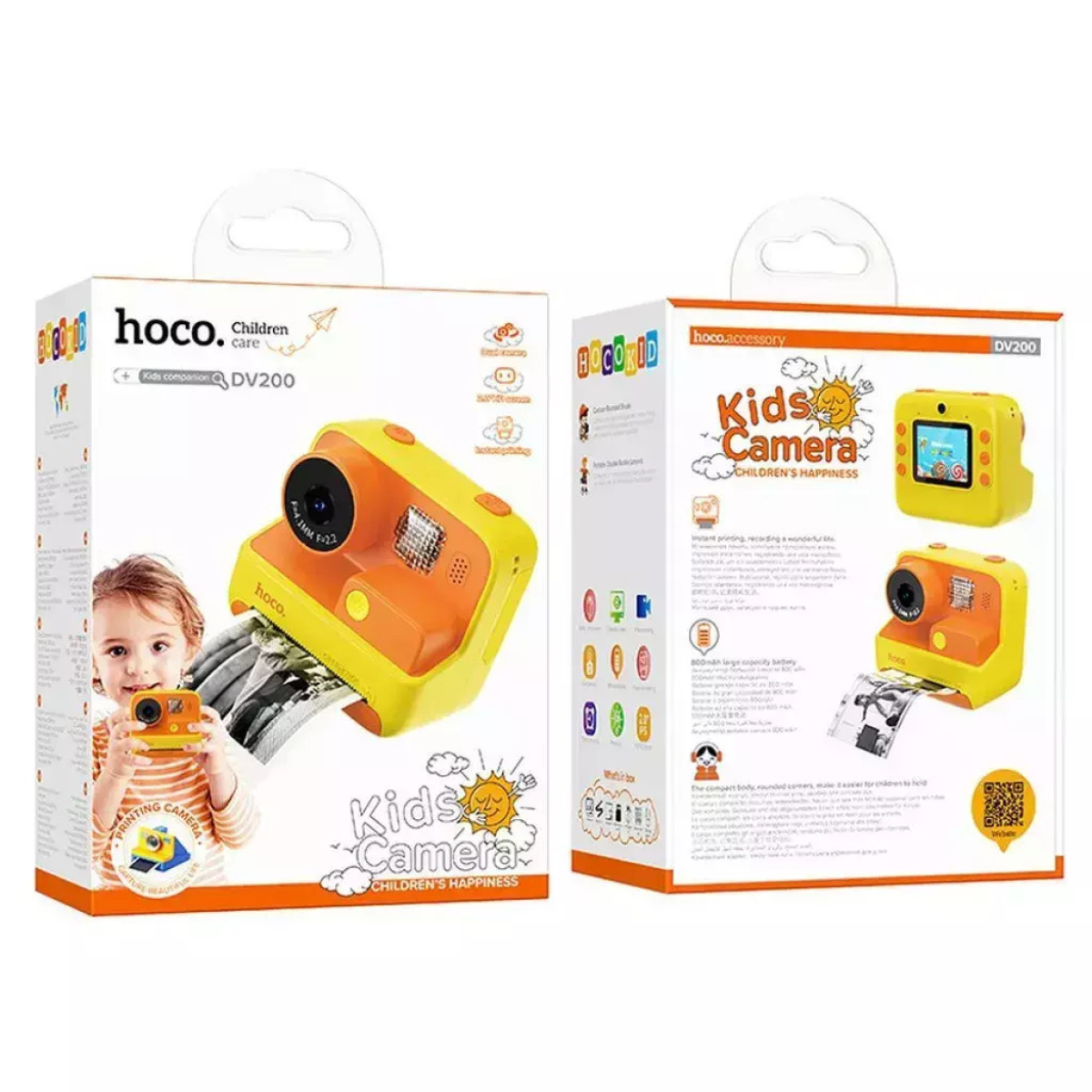Hoco DV200 Compact Παιδική Φωτογραφική Μηχανή 48MP με Οθόνη 2" & Εκτυπωτή – Πορτοκαλί