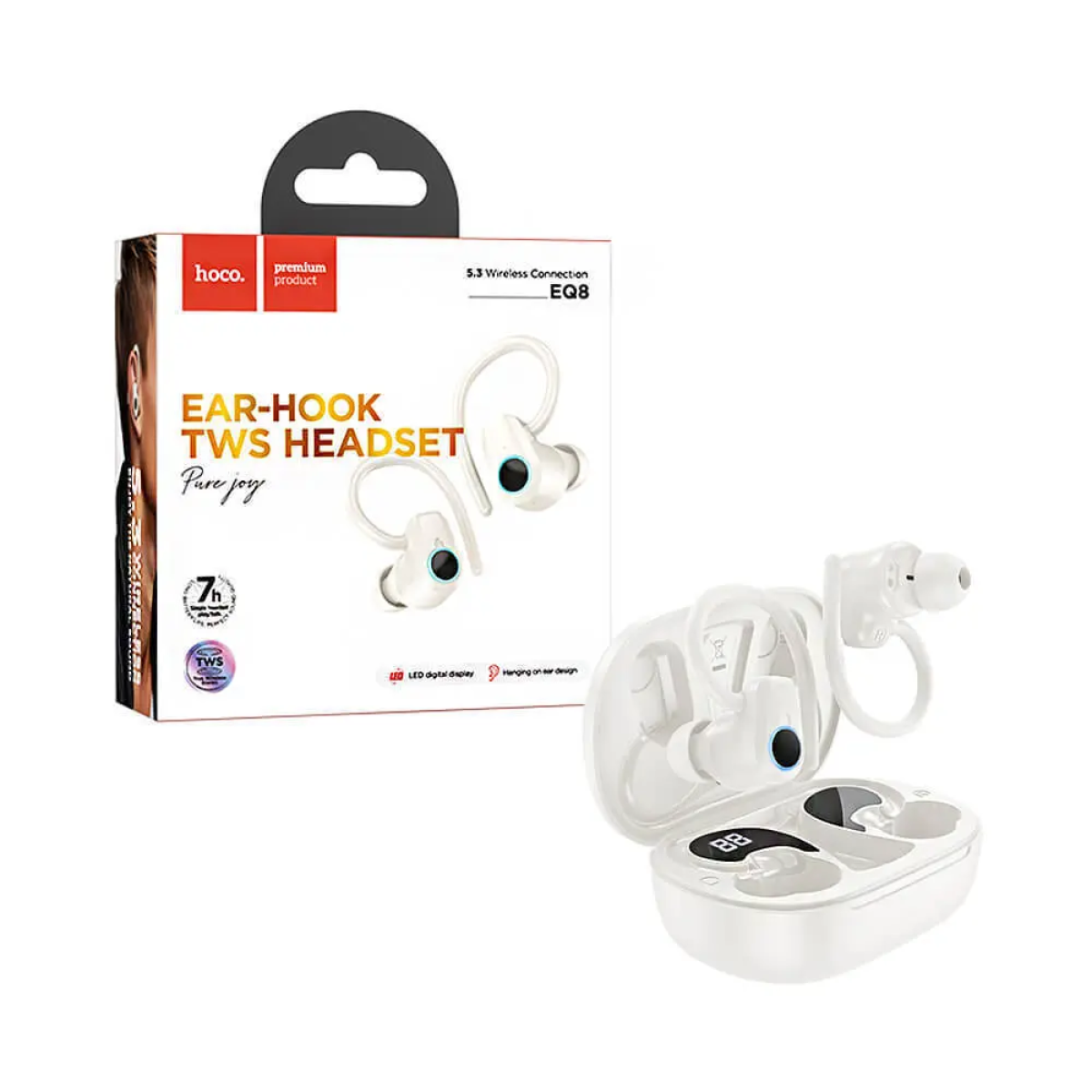 Hoco EQ8 In-ear Bluetooth Handsfree Ακουστικά με Θήκη Φόρτισης - Λευκά
