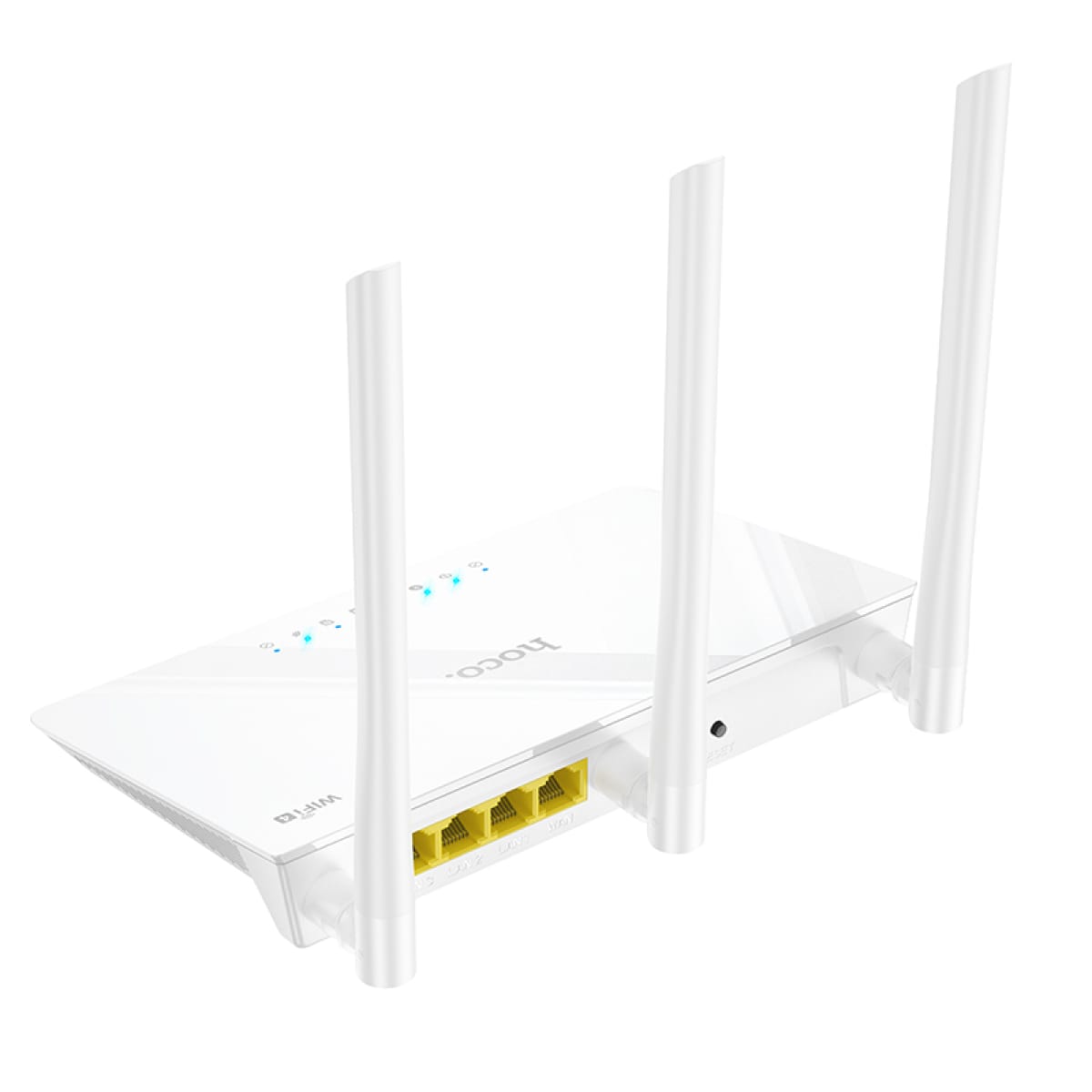 Hoco HI30 Ασύρματο Router Wi‑Fi 4 – 300Mbps με 3 Κεραίες & 4 Θύρες Ethernet - Λευκό