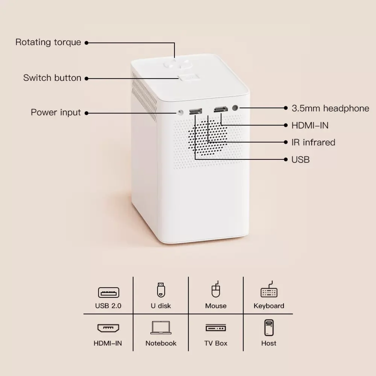 Andowl Q800 Mini Projector – LED Προβολέας 4K με Ενσωματωμένα Ηχεία & Υψηλή Ανάλυση