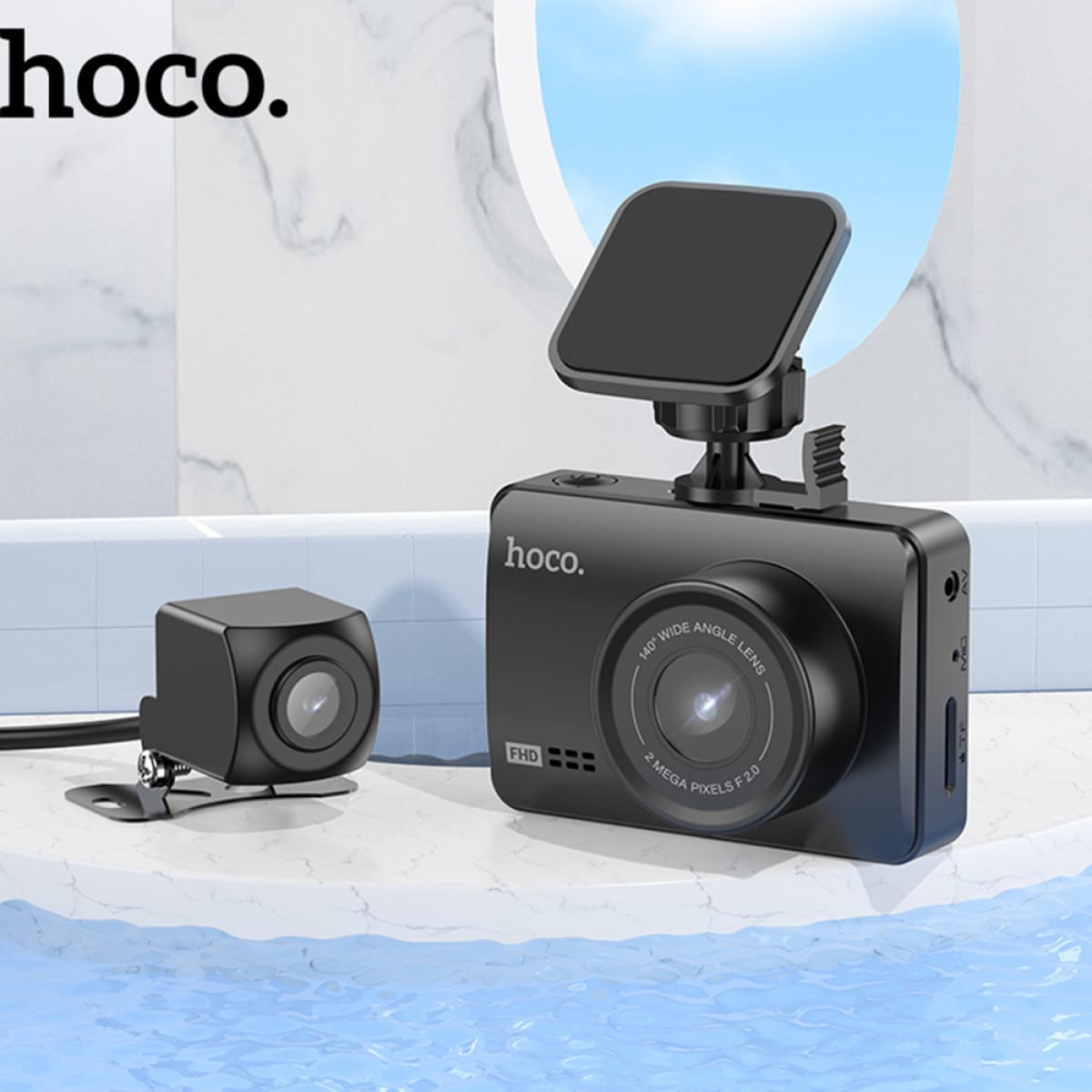 Hoco DV3 Σετ Κάμερας DVR Αυτοκινήτου με Οθόνη 2.45", WiFi & GPS – Μπροστινή & Πίσω Κάμερα – 1080P