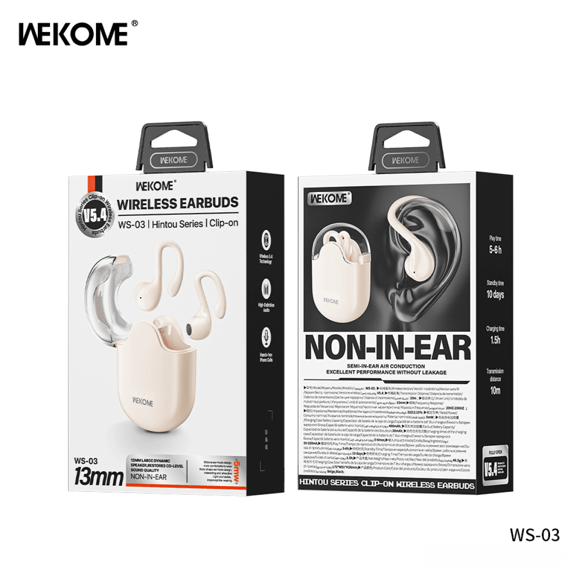 WEKOME WS-03 Ασύρματα Ακουστικά Clip-On – Semi-In-Ear με HIFI Ήχο & Σχεδίαση Ear-Hook - Ρόζ