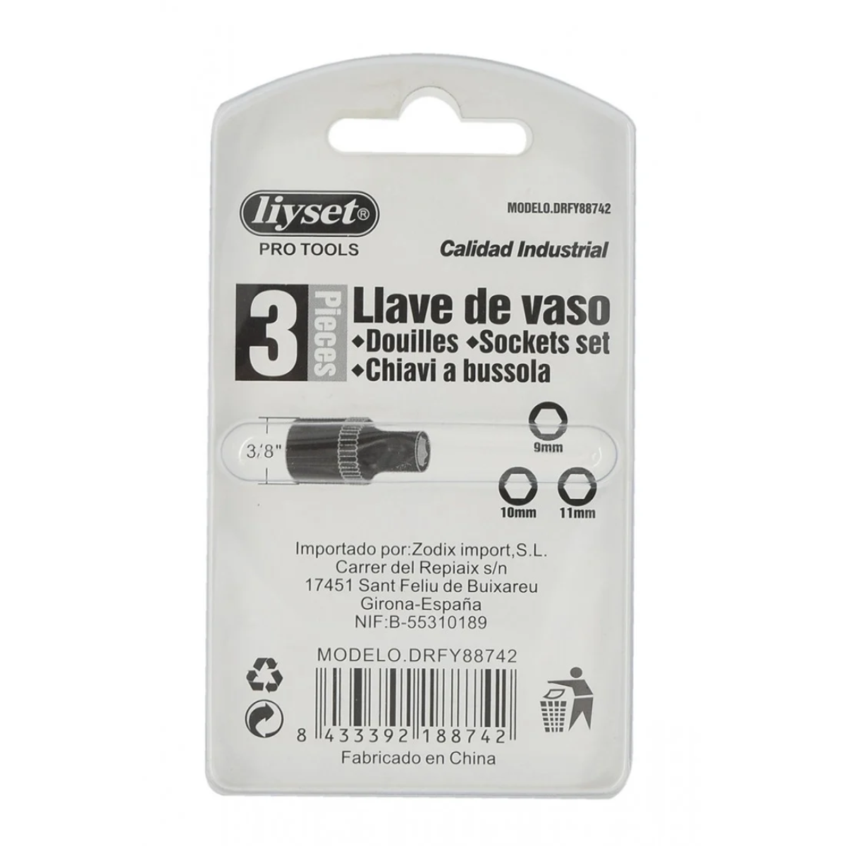Liyset Καρυδάκια Εξάγωνα Σετ 3 Τεμαχίων 9/10/11mm - 88742
