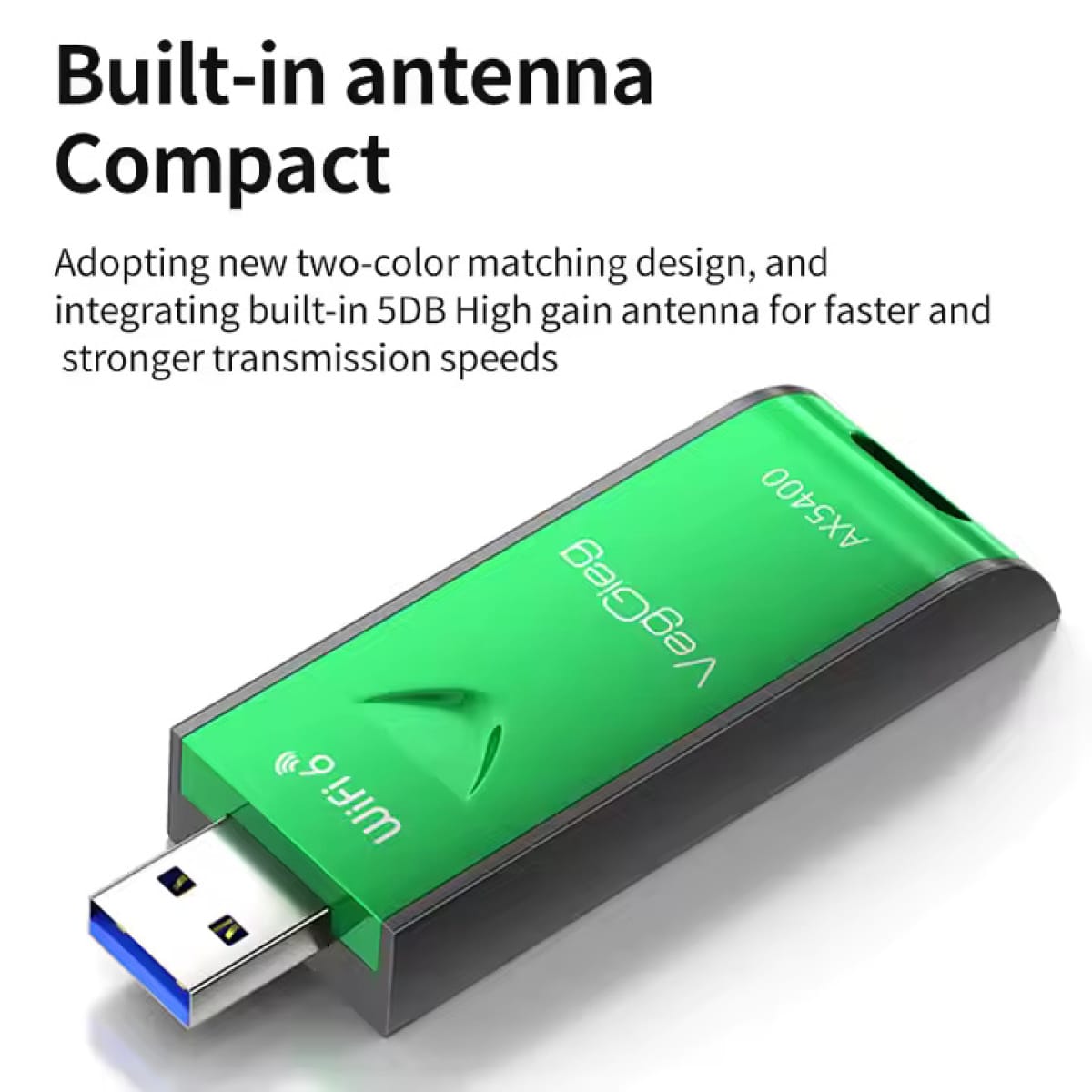 VegGieg K5400 Gaming WiFi Adapter – Τριπλής Μπάντας USB WiFi 6 5400Mbps με Αντιπαρεμβολή και WPA3
