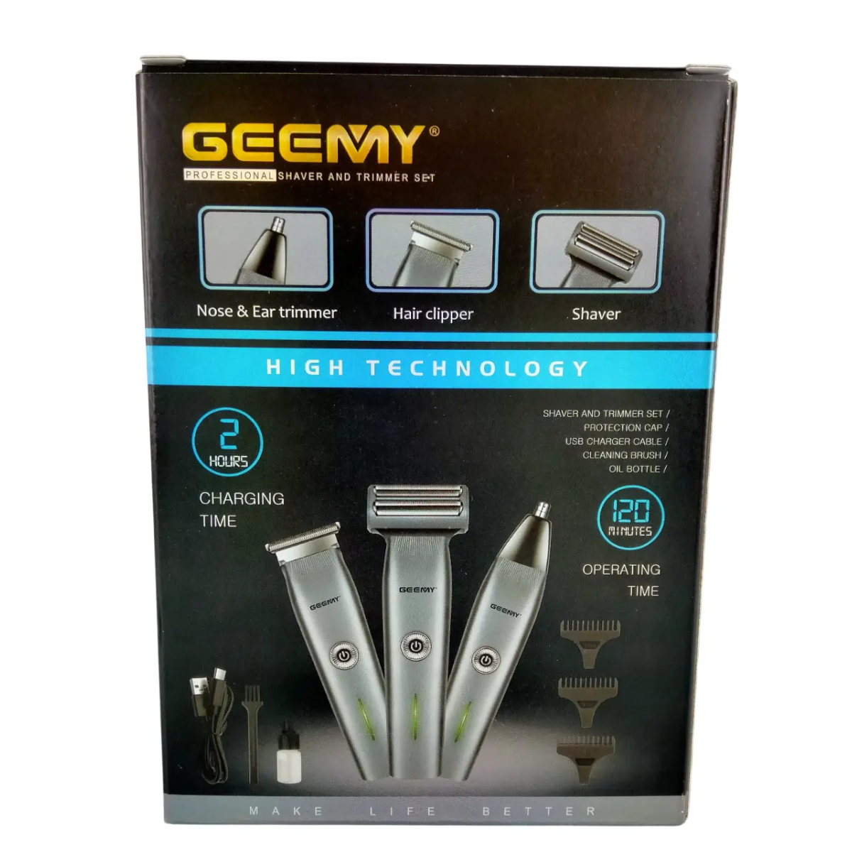 Geemy GM-6720 Επαναφορτιζόμενη Κουρευτική Μηχανή 3 σε 1 – Μαλλιά, Γένια, Μύτη/Αυτιά