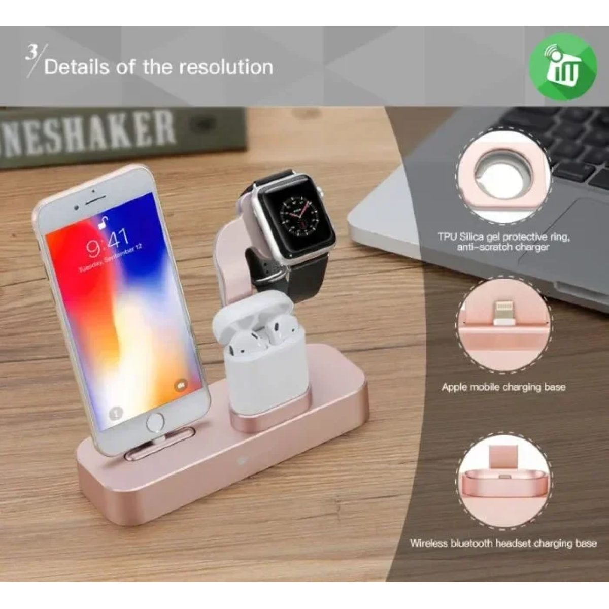 Βάση Φόρτισης 2 σε 1 για iPhone & Airpods - Aluminum 2 in 1 Charger Base Lightning & AirPods COTEetCI - Image 5