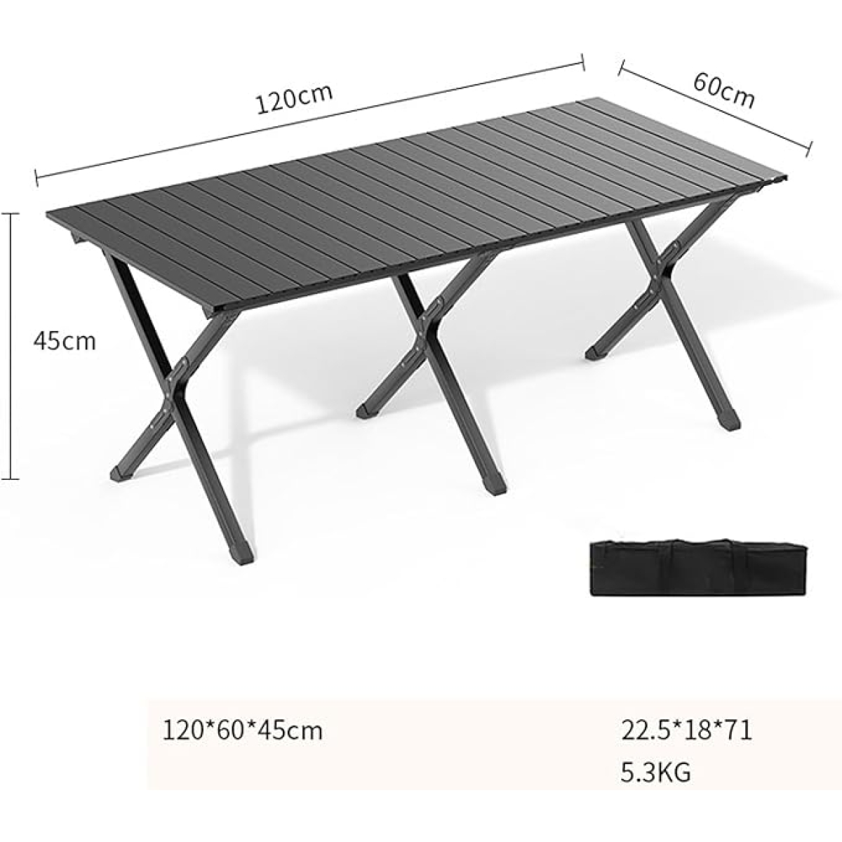 Αναδιπλούμενο Φορητό Τραπέζι Camping 120x60x45cm Μαύρο