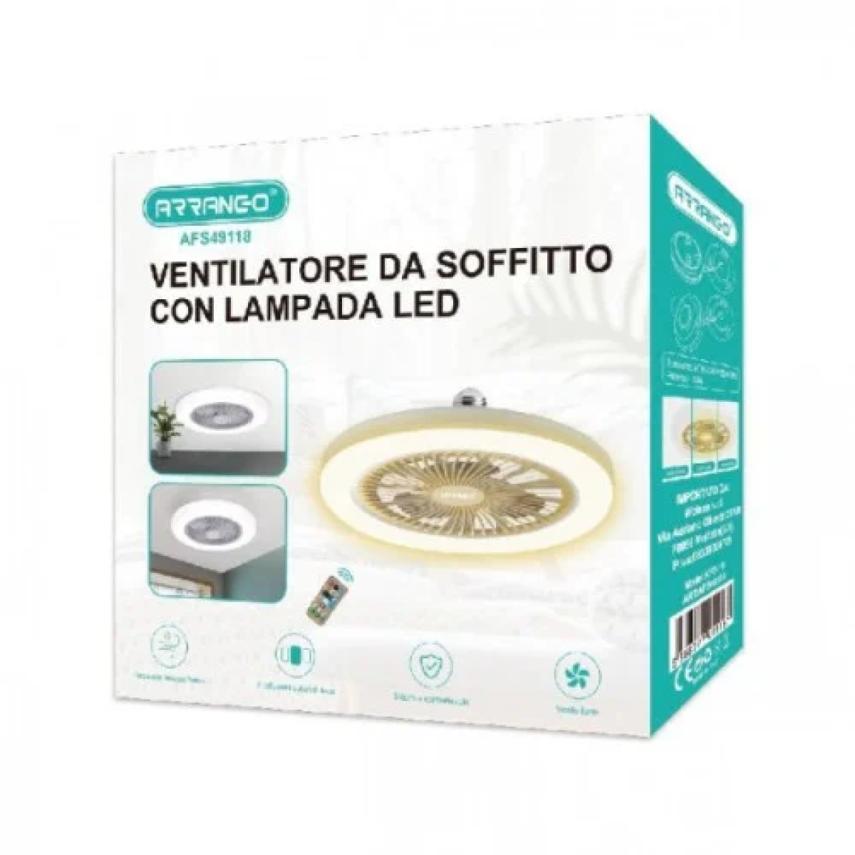 Ανεμιστήρας Οροφής Φ22.5cm με Φως Led 3000-6500K και Τηλεχειριστήριο Arrango AFS49118