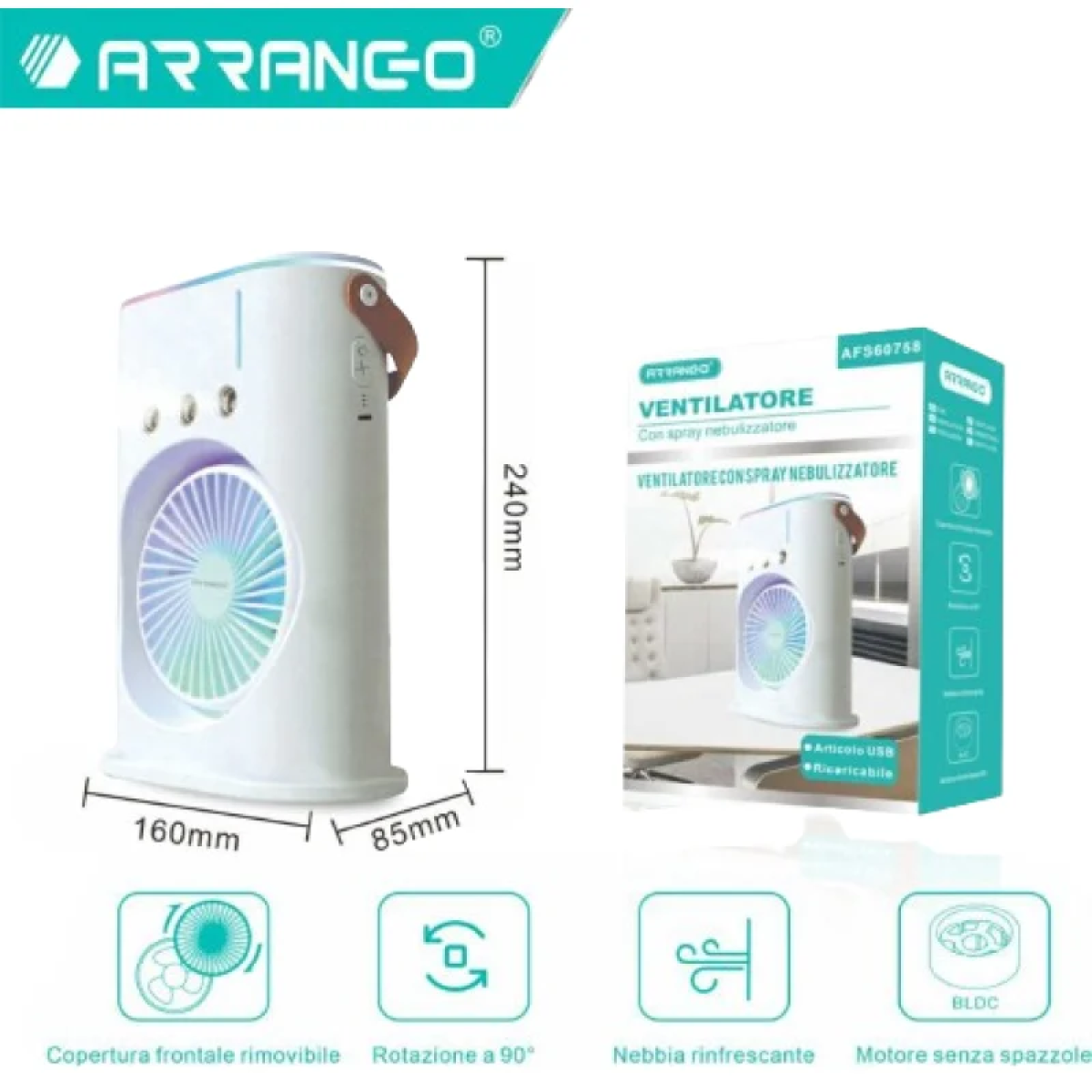 Ανεμιστήρας USB Με Υδρονέφωση & Φωτισμό RGB Arrango AFS60758