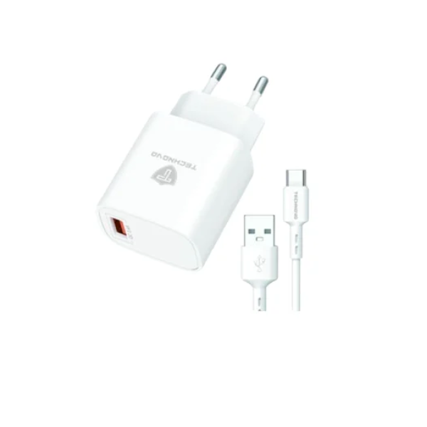 Αντάπτορας γρήγορης φόρτισης με καλώδιο 3.4A USB-A to USB-C TN-F037 λευκό
