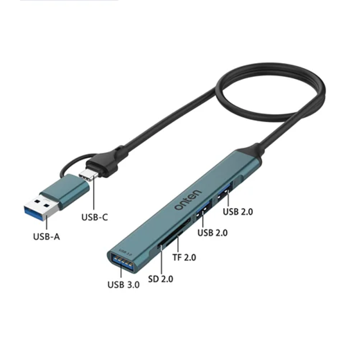 Αντάπτορας HUB USB-C 5 σε 2 με 3 θύρες USB OTN-UCA9705 πράσινο - Image 3