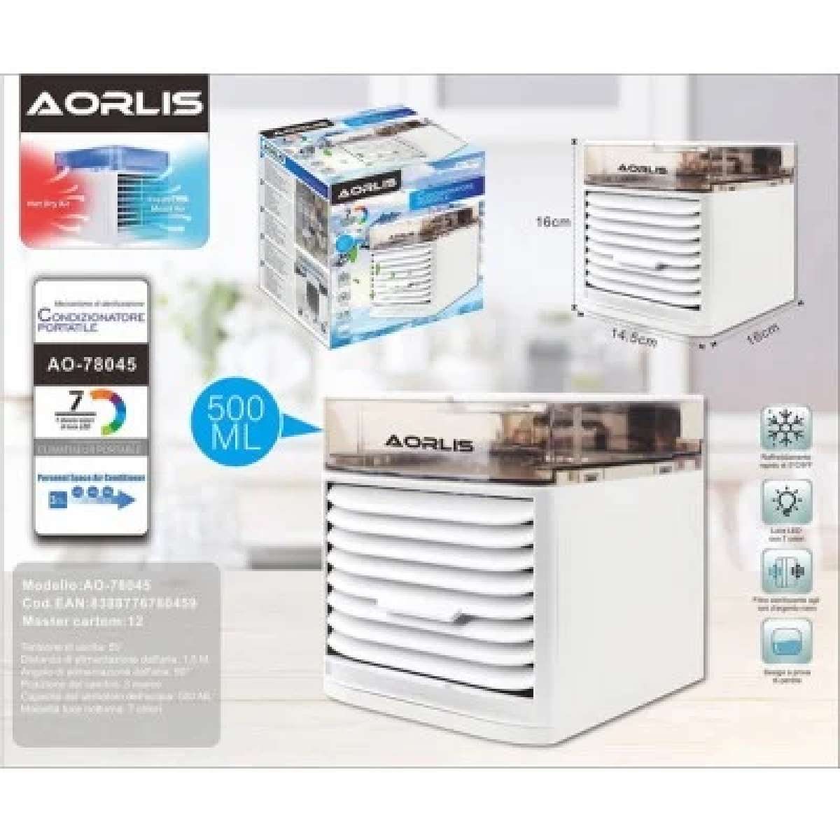 Aorlis Φορητό Κλιματιστικό Air Cooler Χωρητικότητας 500ml με LED Φωτισμό AO-78045 - Image 3