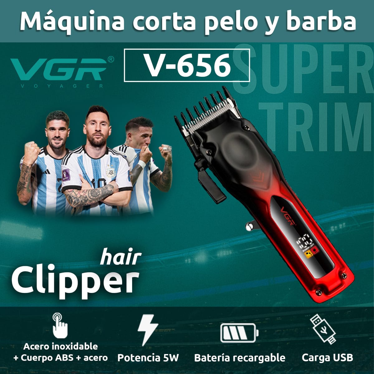 Ασύρματη Κουρευτική Μηχανή Μαλλιών Με Οθόνη LED VGR V-656 Κίτρινο