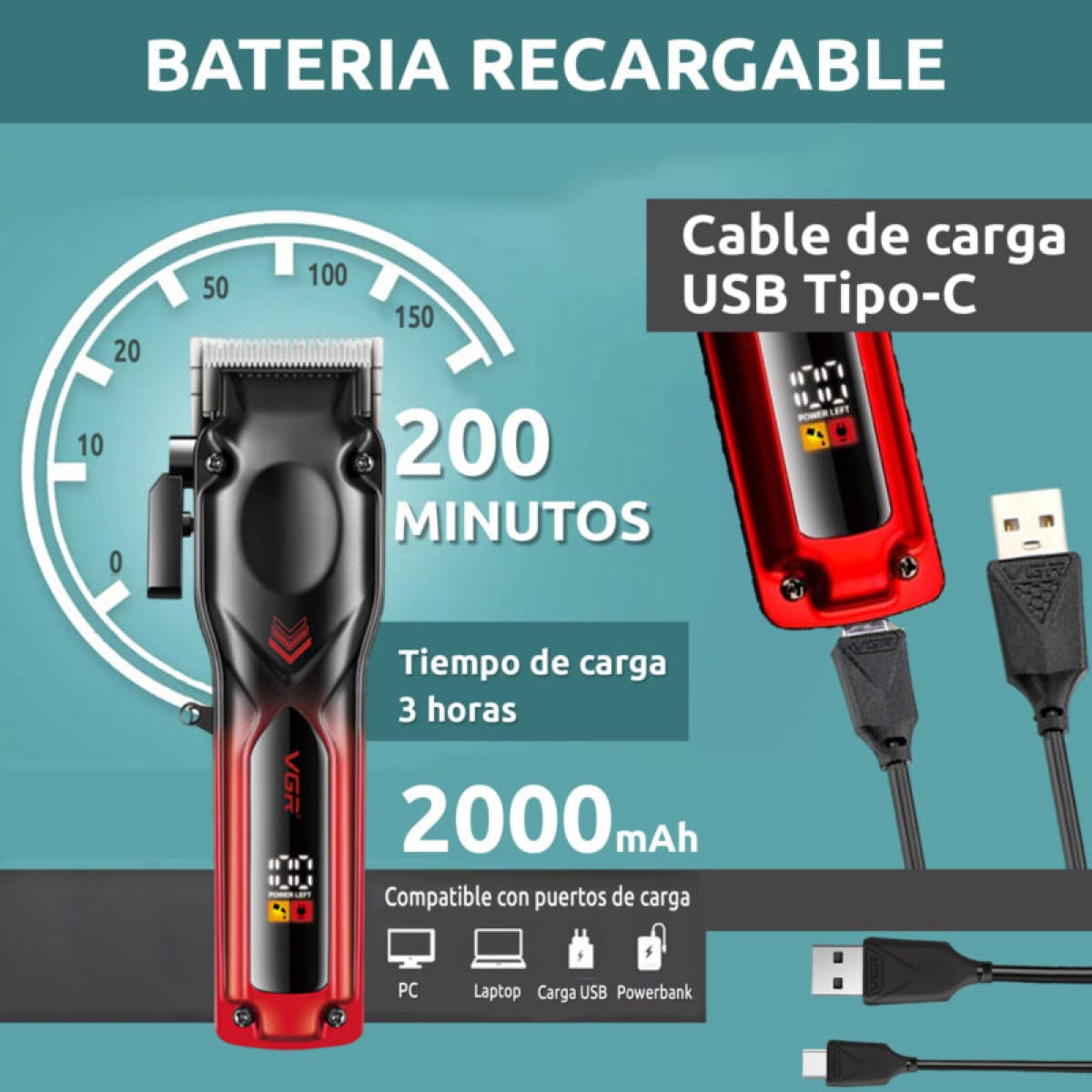 Ασύρματη Κουρευτική Μηχανή Μαλλιών Με Οθόνη LED VGR V-656 Κίτρινο