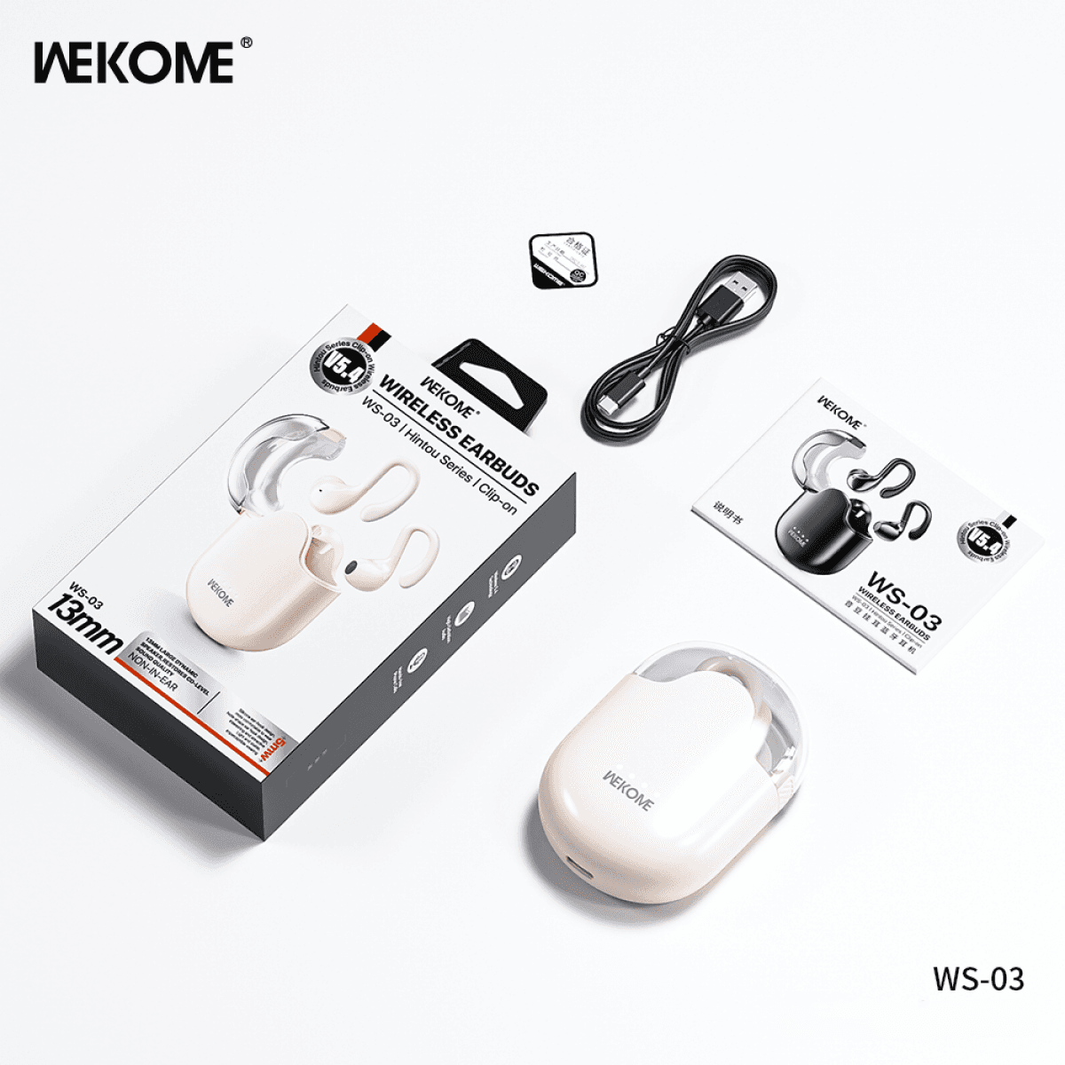 WEKOME WS-03 Ασύρματα Ακουστικά Clip-On – Semi-In-Ear με HIFI Ήχο & Σχεδίαση Ear-Hook - Ρόζ