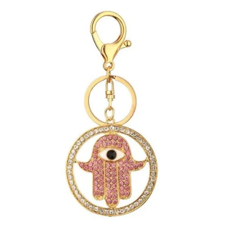 Μπρελόκ Μεταλλικό Με Στρας 11cm The Hamsa Hand 84993 Ροζ