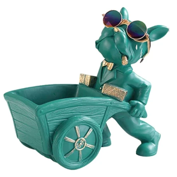 Διακοσμητικό Βαζάκι/Τασάκι Funky Mini Bulldog με Καρότσι - Τιρκουάζ