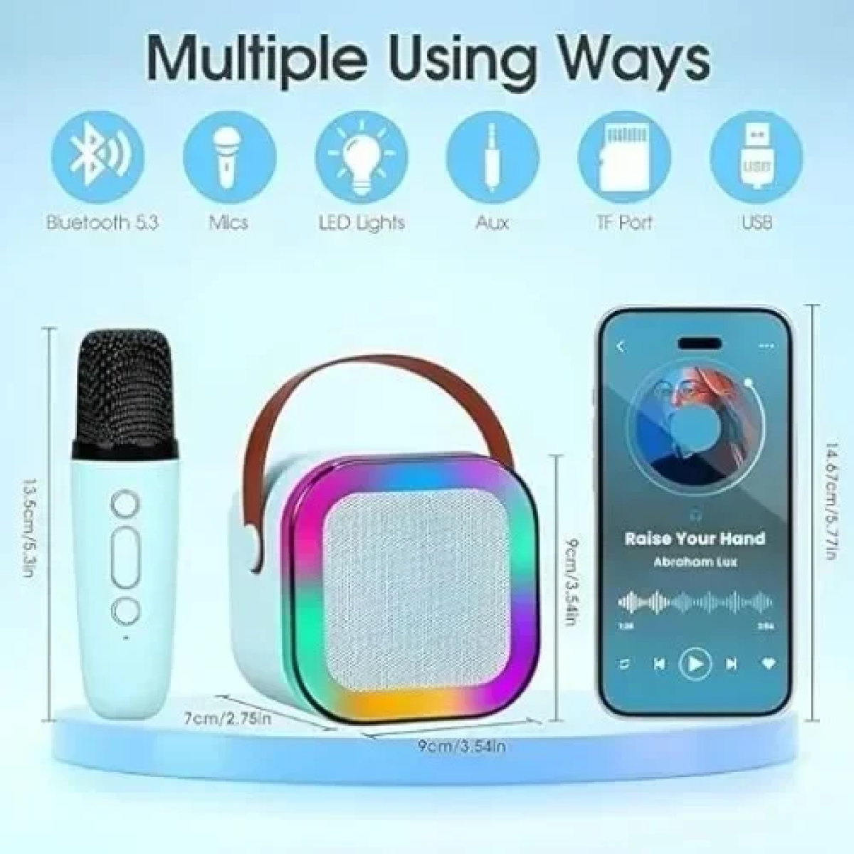Ασύρματο Ηχείο Bluetooth K12 με 2 Μικρόφωνα Karaoke & LED Φωτισμό – Γαλάζιο