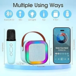 Ασύρματο Ηχείο Bluetooth K12 με 2 Μικρόφωνα Karaoke & LED Φωτισμό – Γαλάζιο