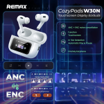 Remax CozyPods W30N Bluetooth In-ear Ακουστικά με Έγχρωμη Οθόνη & Θήκη Φόρτισης – Λευκά