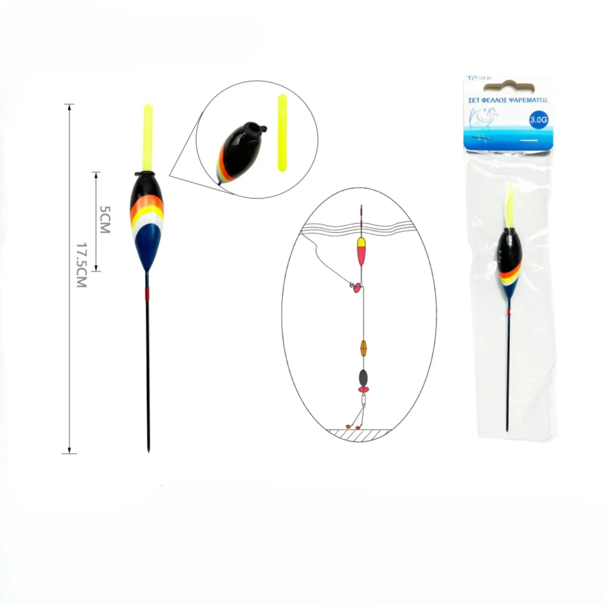 Tpster Φελλός Ψαρέματος 3.0g – Πολύχρωμος – 38206