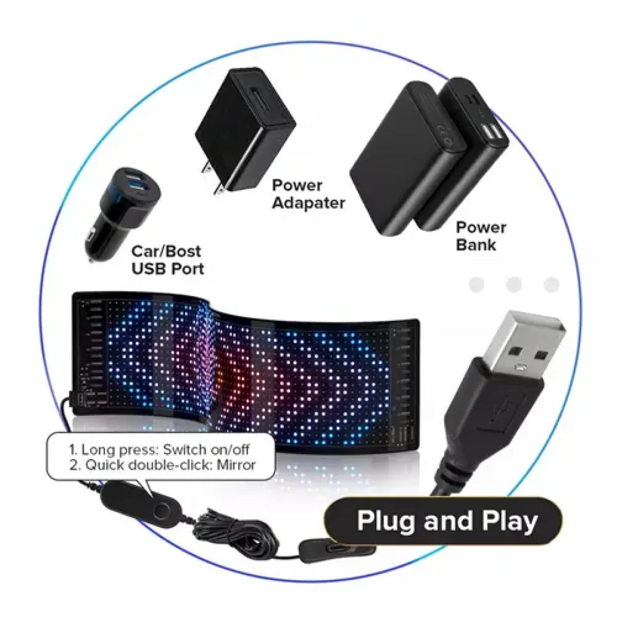 Εύκαμπτη LED πινακίδα RGB αυτοκινήτου Bluetooth με κινούμενες εικόνες και κείμενο μέσω εφαρμογής 120x595mm - Image 2