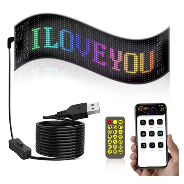 Εύκαμπτη LED πινακίδα RGB αυτοκινήτου Bluetooth με κινούμενες εικόνες και κείμενο μέσω εφαρμογής 120x595mm