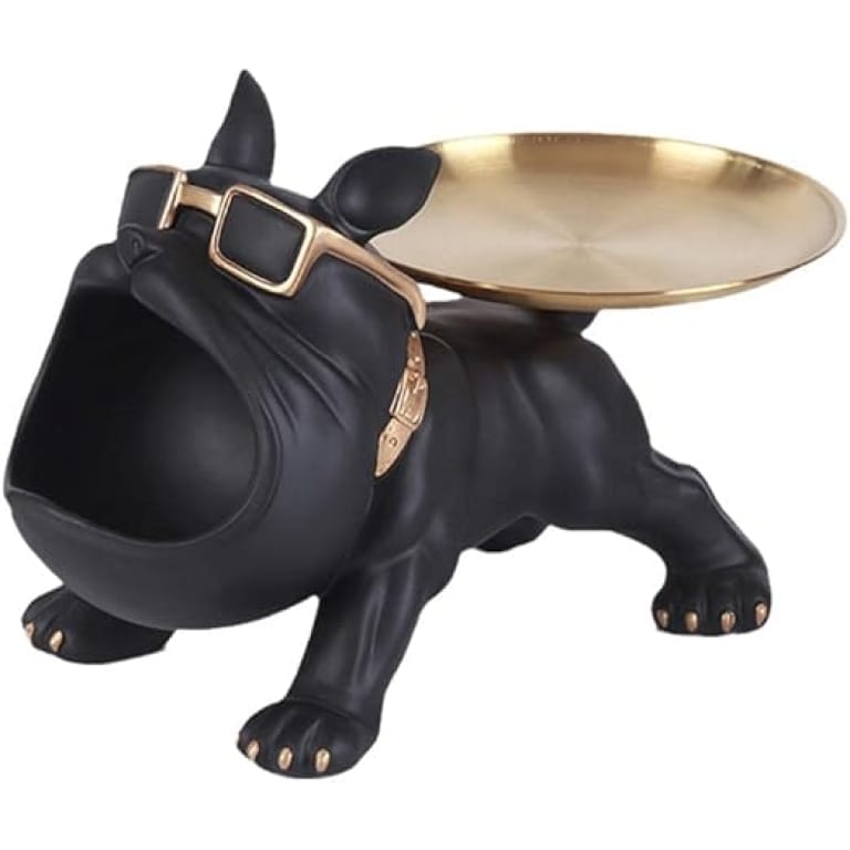 Επιτραπέζιο Διακοσμητικό Σκύλος Bulldog Με Δίσκο Και Θήκη Αποθήκευσης - Mαύρο