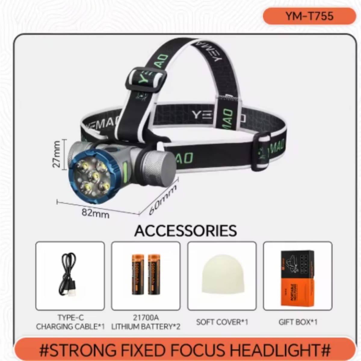 Φακός Κεφαλής Επαναφορτιζόμενος Super Bright YM-T755