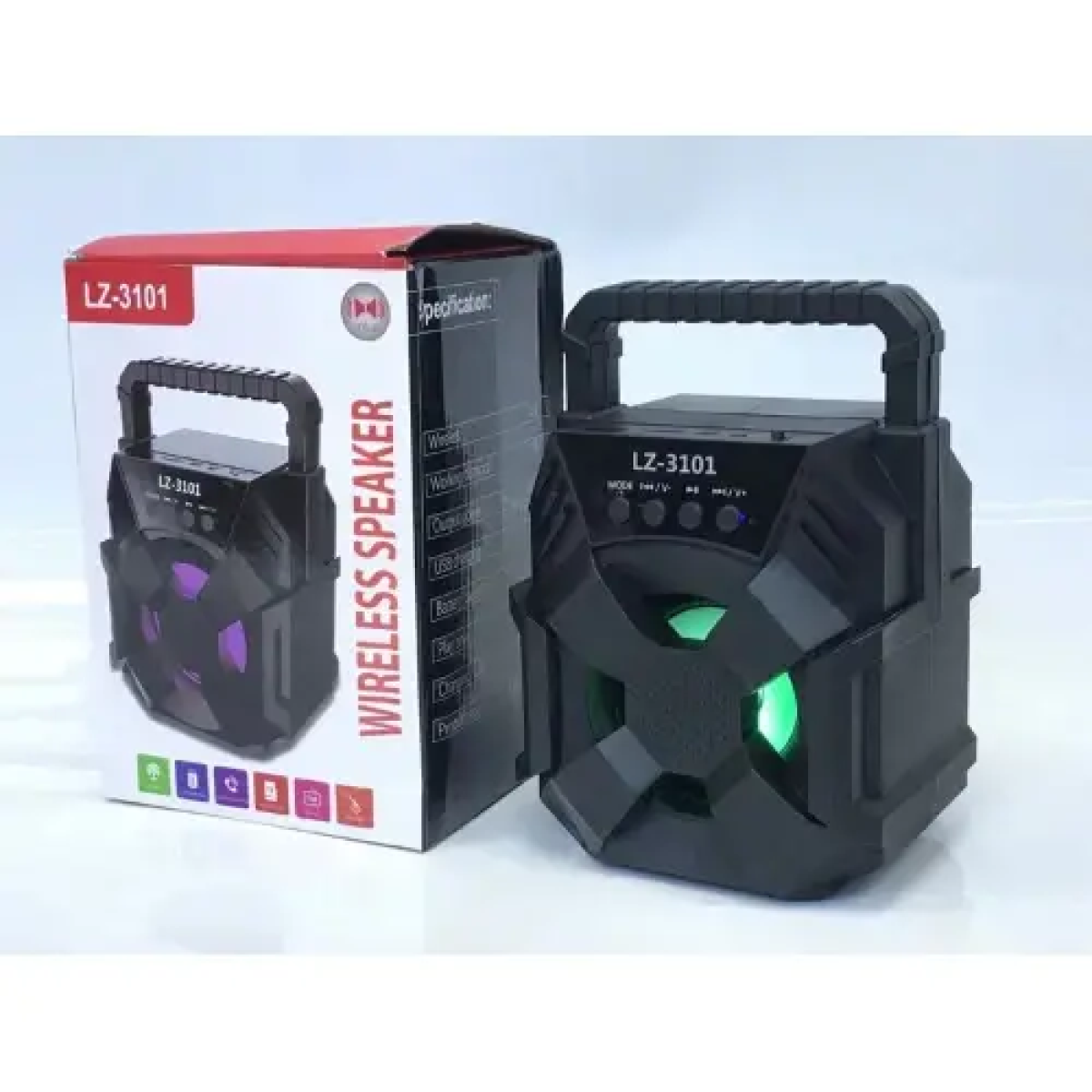 Φορητό Ασύρματο Ηχείο Bluetooth με Φως LED & Λαβή Μεταφοράς LZ-3101 Μαύρο