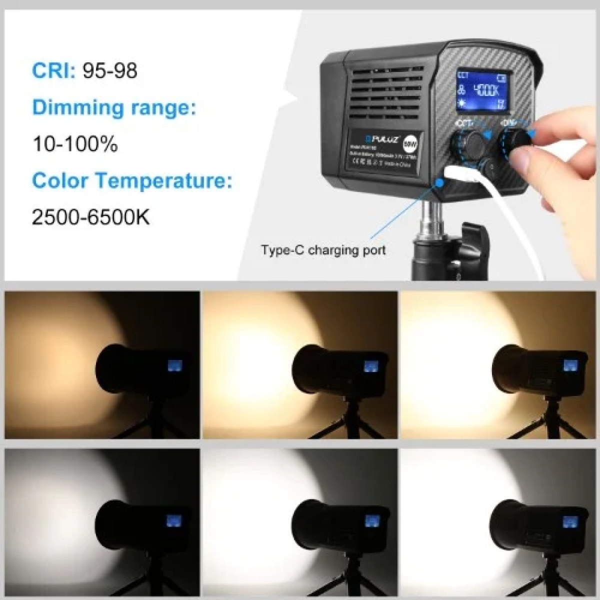 Φορητό Φωτιστικό Studio για Βίντεο & Φωτογραφίες LED 60W COB 2500K-6500K Puluz PU4119B - Image 6